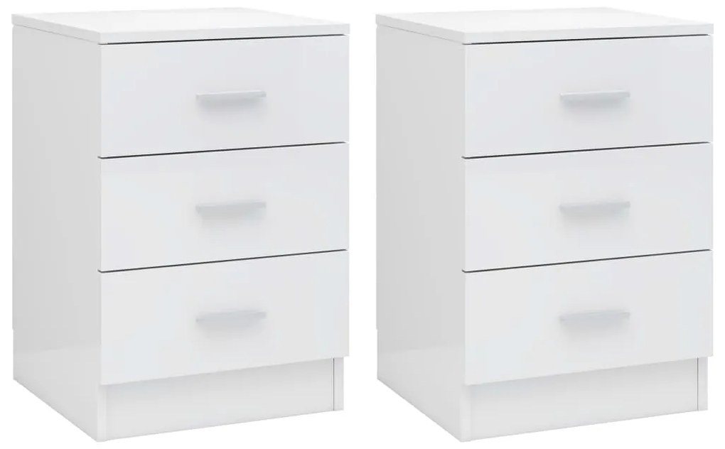 Comodini 2pz Bianco Lucido 38x35x56 cm in Legno Multistrato