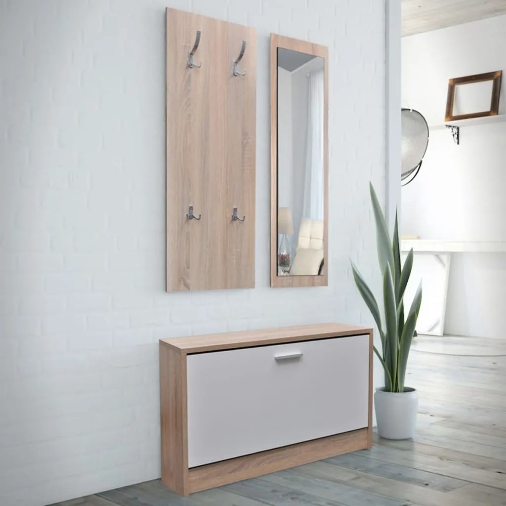 Scarpiera İn Legno Set 3 İn 1 Rovere E Bianco /