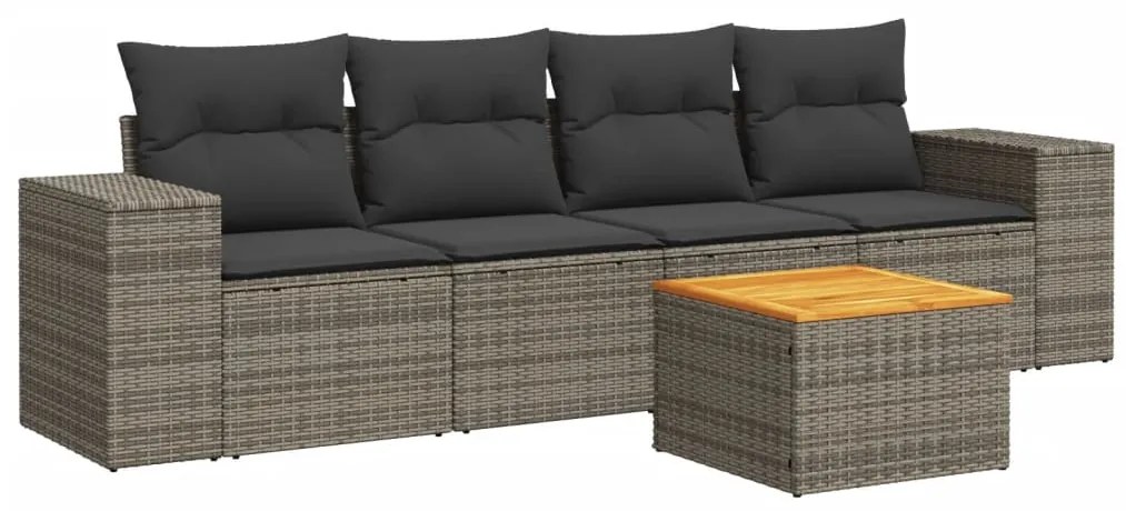 Set Divano da Giardino 5 pz con Cuscini Grigio in Polyrattan