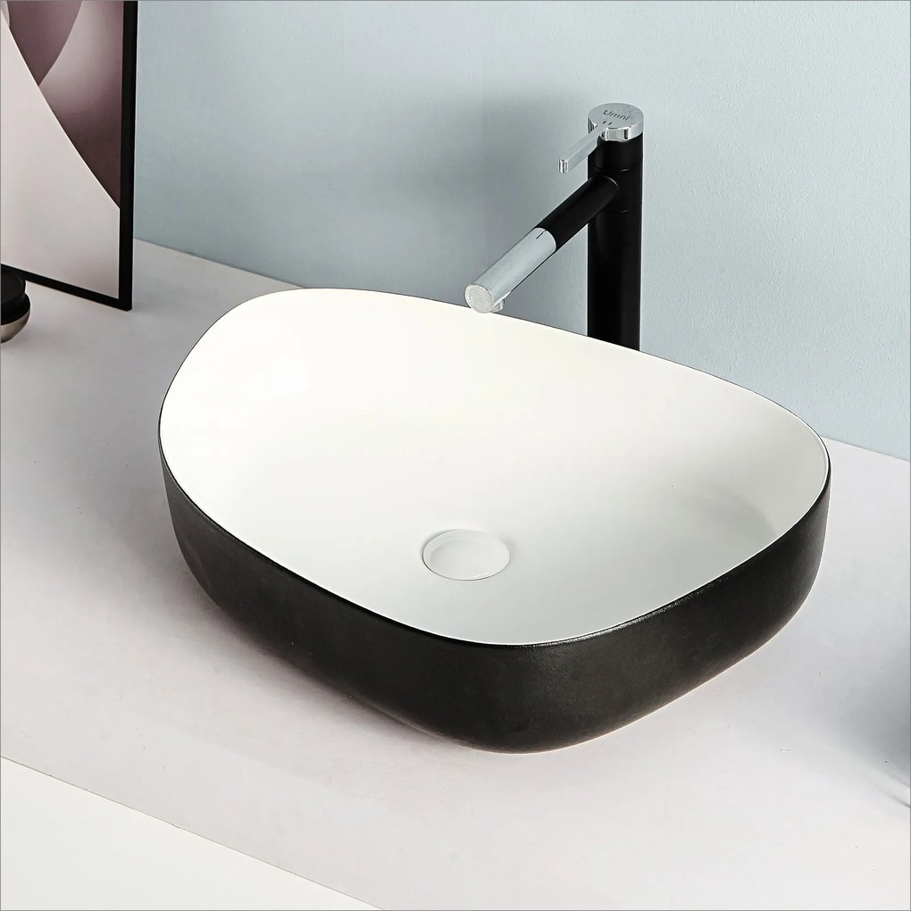 Lavabo D'Appoggio 54,7x39,5 Cm Rubicer "Break The Rules" Nero Opaco/Bianco Opaco