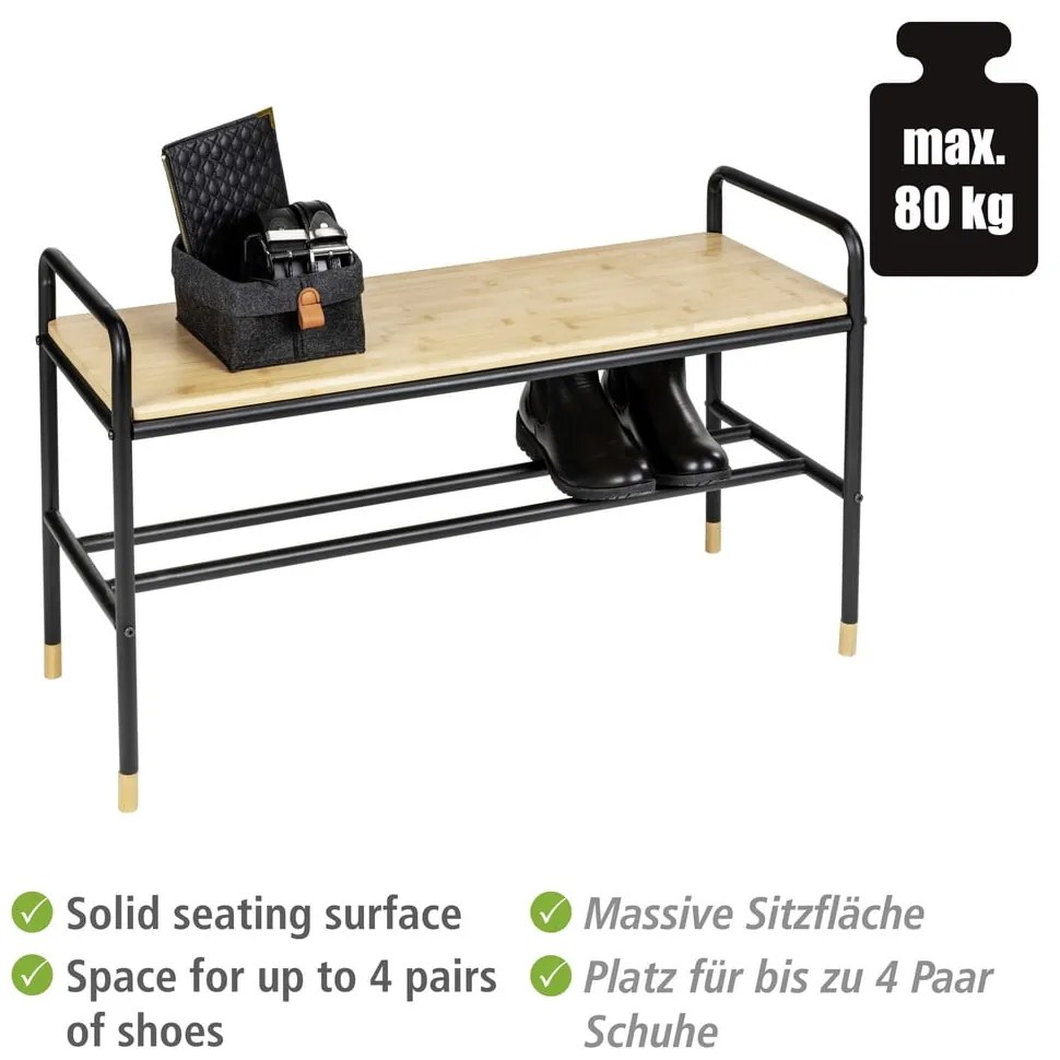 Scarpiera in metallo nero/naturale con panca Loft - Wenko