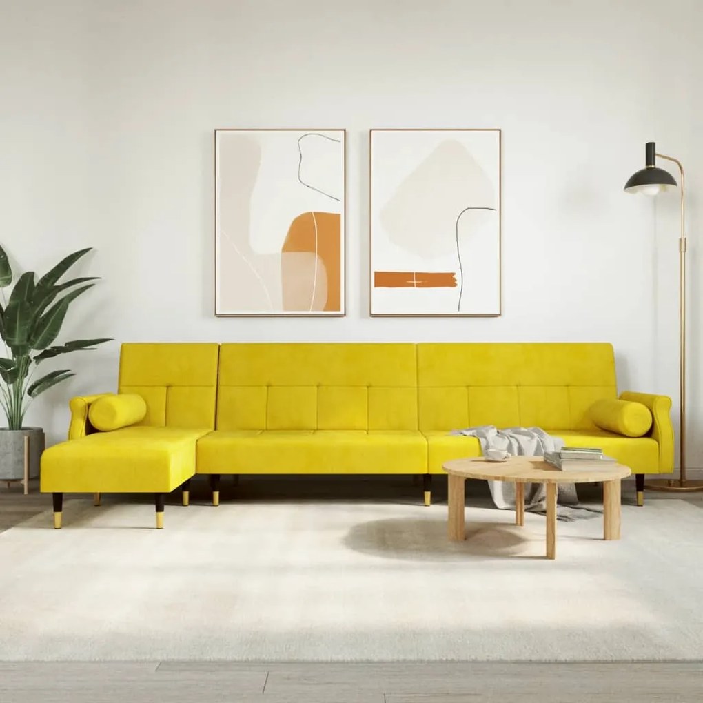 Divano Letto A L Giallo 271x140x70 Cm İn Velluto /