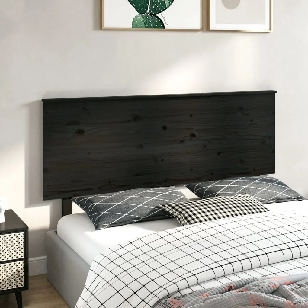 Testiera per Letto Nera 164x6x82,5 cm in Legno Massello di Pino