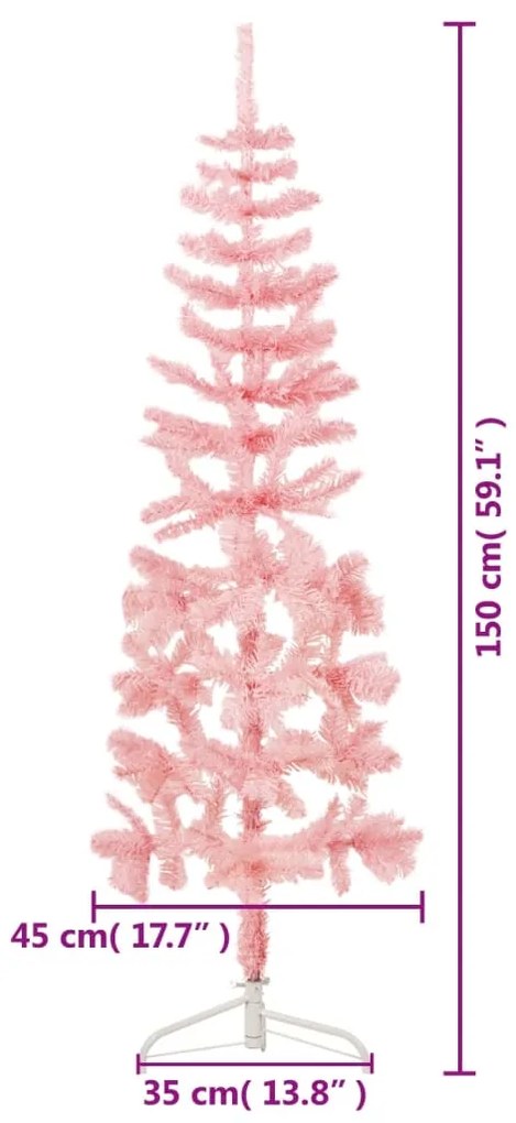 Albero Natale Artificiale Sottile a Metà con Supporto Rosa, 150 cm