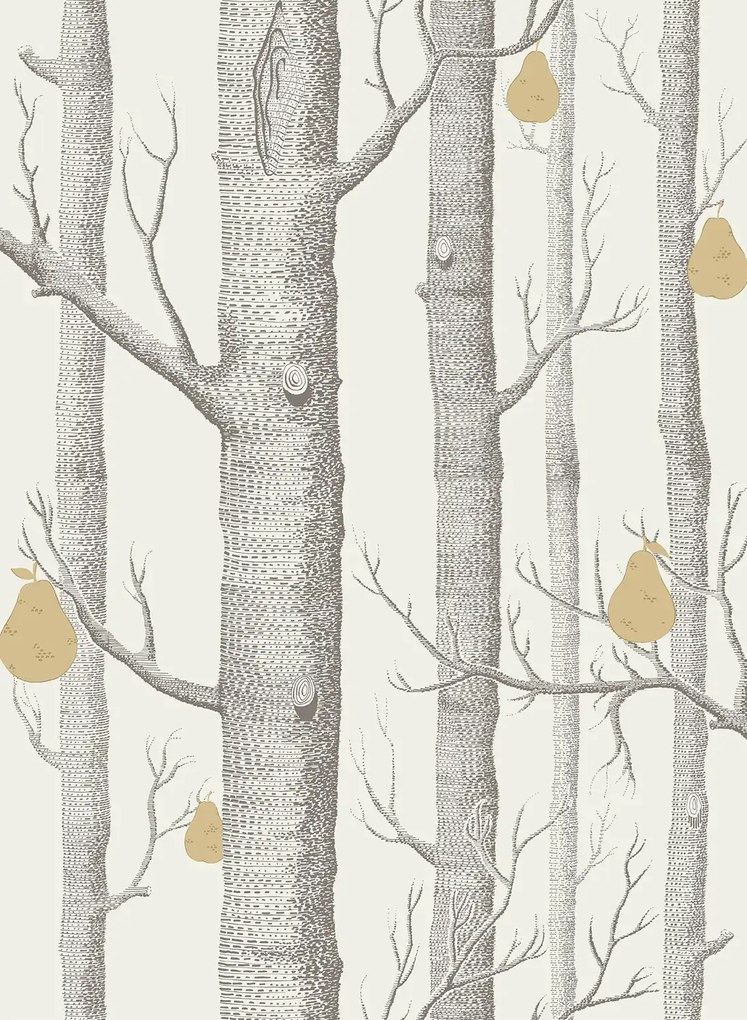 Cole & Son Carta da parati Woods & Pears - Linen/ Charcoal/ Gold