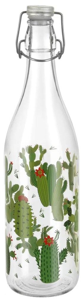 Bottiglia 1 litro in vetro decoro verde Cactus