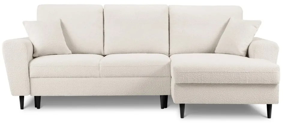 Divano angolare beige allungabile e con contenitore (con penisola a destra/con chaise lounge) con rivestimento in bouclé Kyoto – Cosmopolitan Design