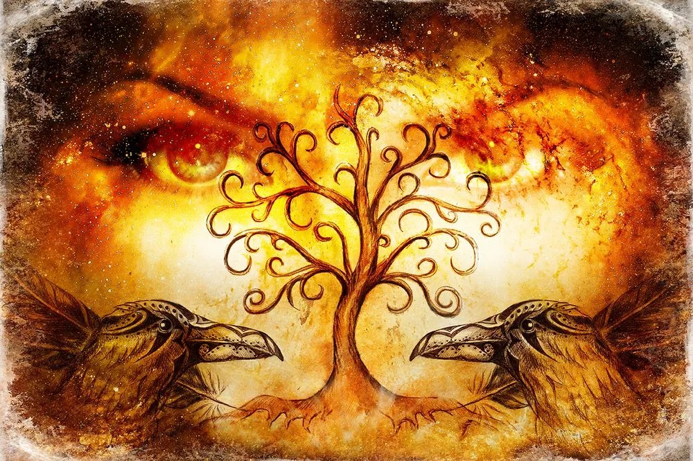Carta da parati – Albero della vita con corvi