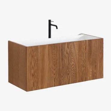 Set Di Mobili Da Bagno In Legno Con Lavabo Integrato Fiore Legno Scuro & Senza Specchio & Nero ↑30 Cm - Sklum