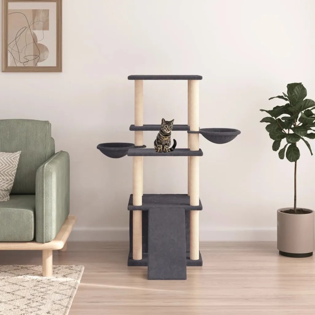 Albero Per Gatti Con Tiragraffi İn Sisal Grigio Scuro 133 Cm /