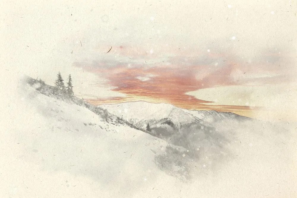 Stampa su tela – Tramonto sulle montagne innevate