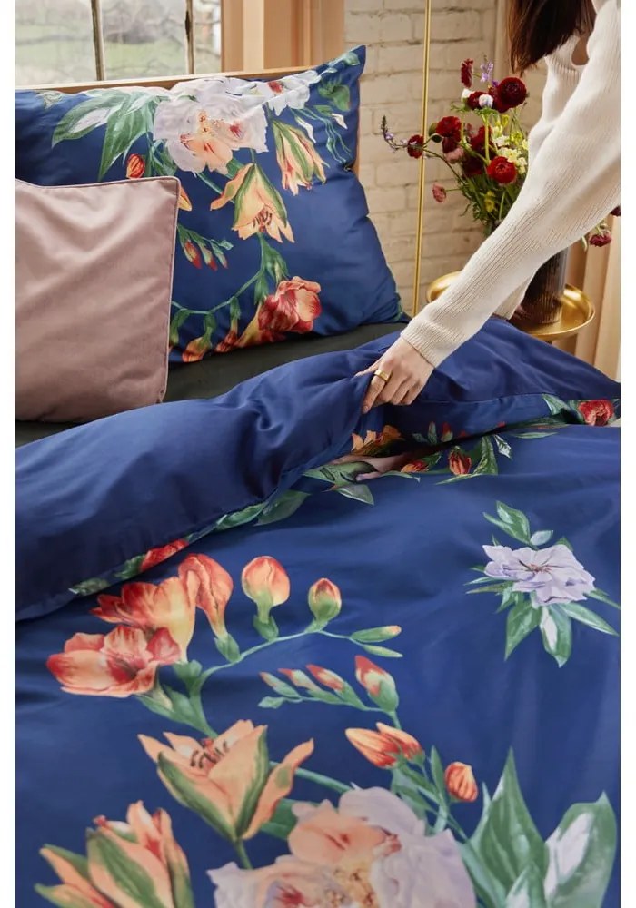 Biancheria da letto matrimoniale in cotone sateen blu navy 200 x 200 cm Floret - Bonami Selection