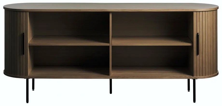 Cassettiera marrone con effetto rovere con ante scorrevoli 180x76x45 cm Nola – Unique Furniture