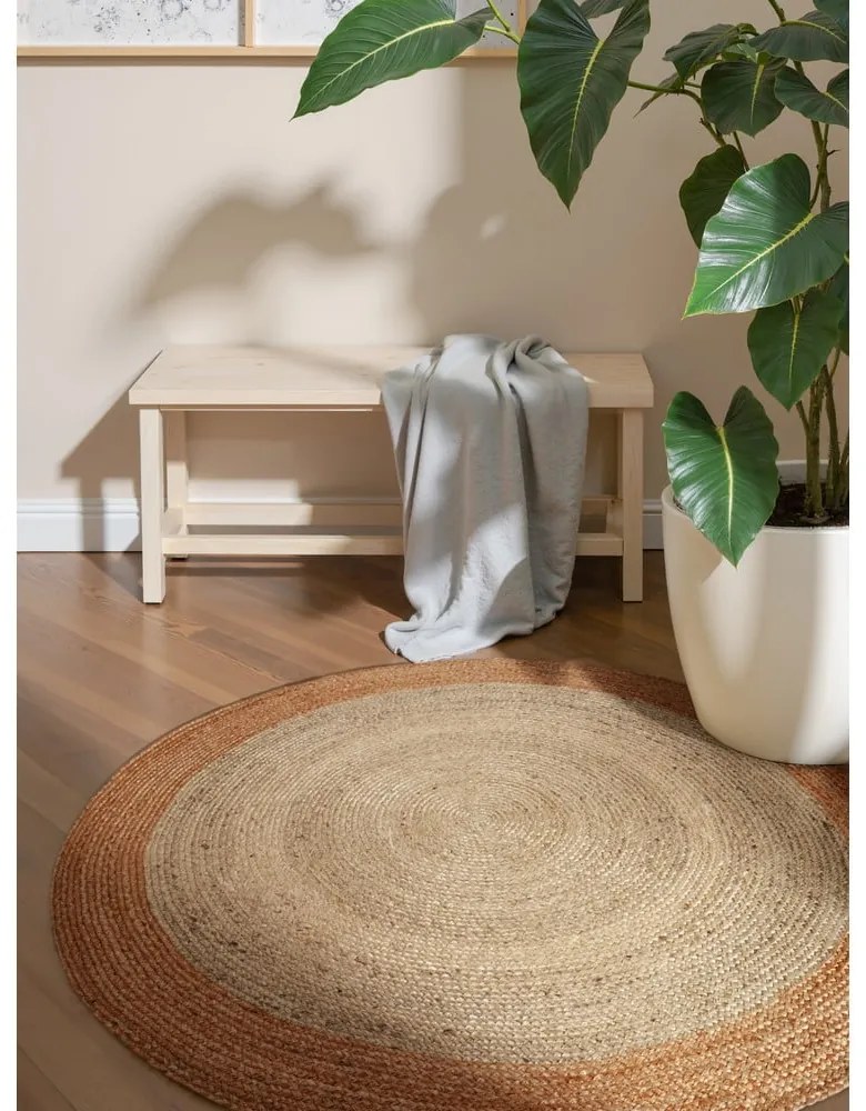 Tappeto rotondo avorio in iuta reversibile e tessuto a mano ø 160 cm Jutta Ivory – Hanse Home