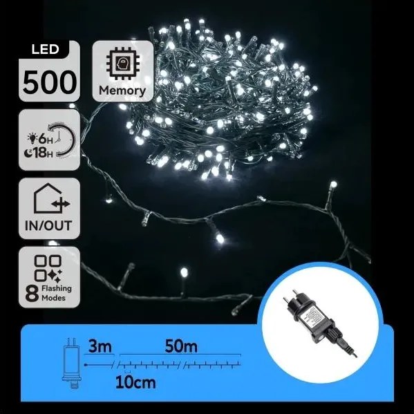Aigostar - Catena luminosa a LED per esterni 500 LED/8 funzioni 53m IP44 bianco freddo