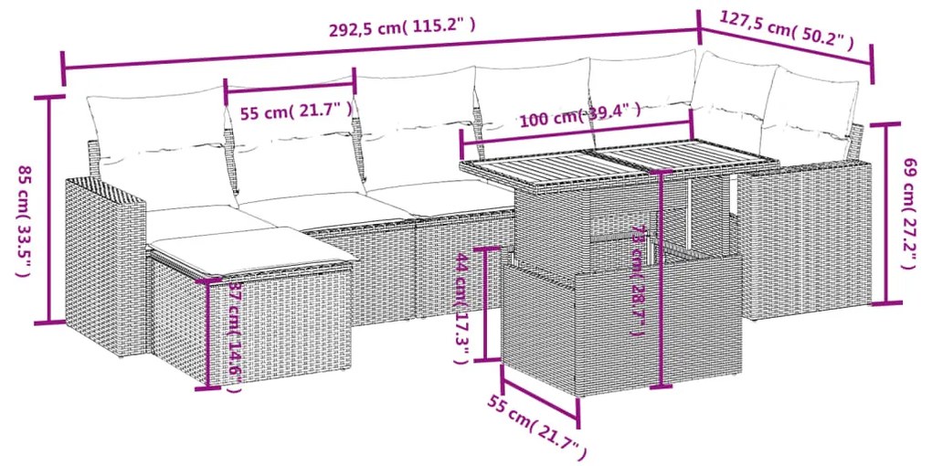 Set Divani da Giardino con Cuscini 8 pz Nero in Polyrattan