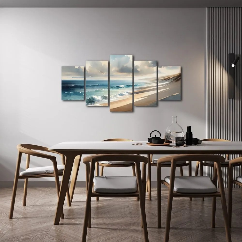 Quadri 5 pezzi – Onde delicate sulla riva