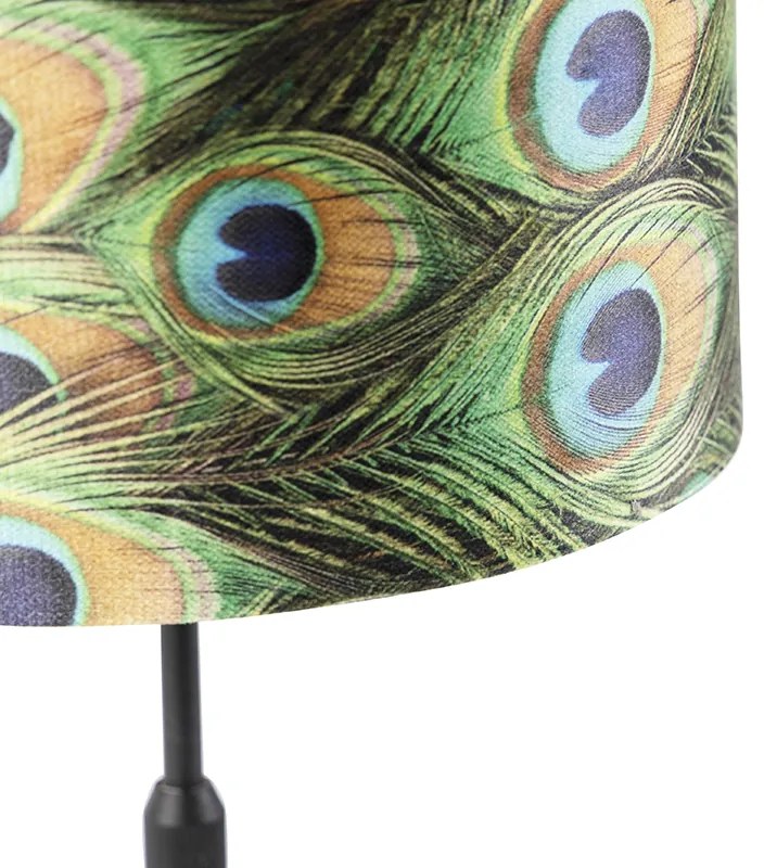 Lampada da tavolo nera con paralume in velluto pavone con oro 25 cm - Parte