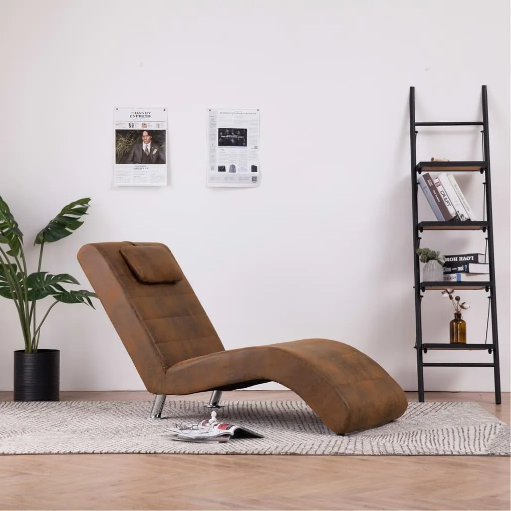 Sdraio Con Cuscino Marrone İn Pelle Sintetica Scamosciata /
