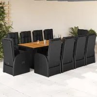 Set da Pranzo da Giardino 11 pz con Cuscini in Polyrattan Nero 3277631