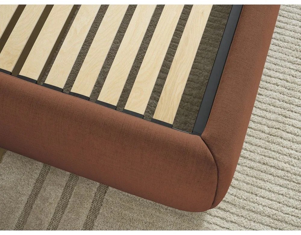 Letto matrimoniale imbottito arancione con contenitore/senza testiera con rete inclusa 160x200 cm Inera – Bobochic Paris