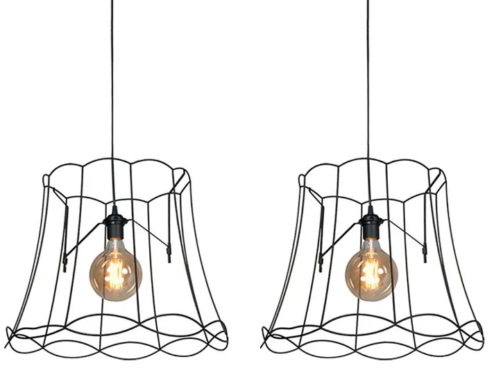 Set di 2 lampade a sospensione retrò nere 50 cm - Granny Frame