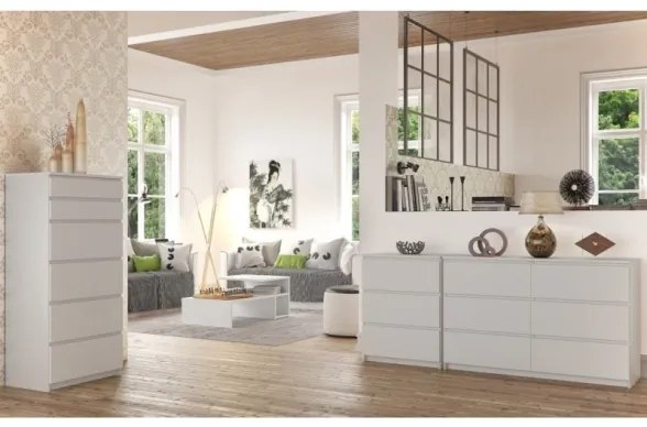 Cassettiera Moderna 60x40x130 Cm 6 Cassetti Bianco Opaco Artika