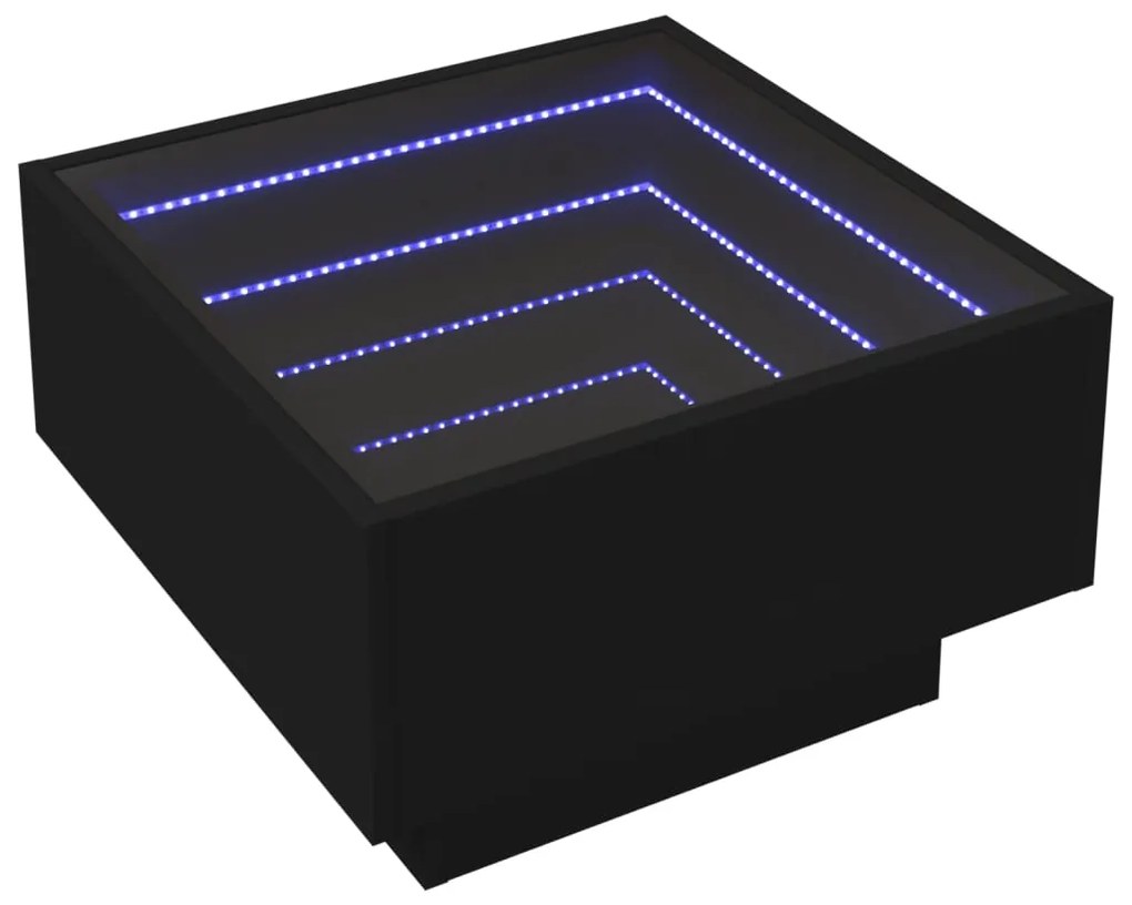 Tavolino salotto con led nero 50x50x30 cm legno multistrato