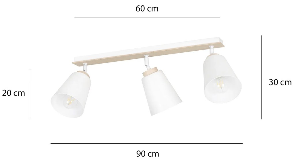 Plafoniera Spot Faretti Orientabili 3 Luci Xiwangmu Acciaio Bianco E Legno Naturale