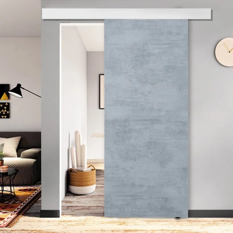 Porta scorrevole Cemento in mdf grigio, L 92.5 x H 211.5 cm, con binario Atelier bianco Reversibile