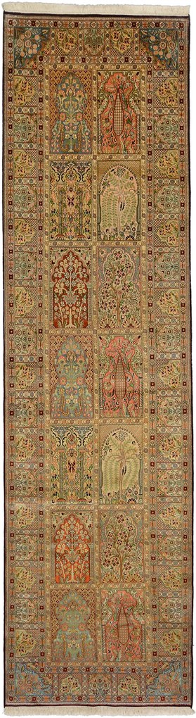 Cashmere Silk Tappeto orientale 90 x 340 Beige (Indian) Annodato A Mano