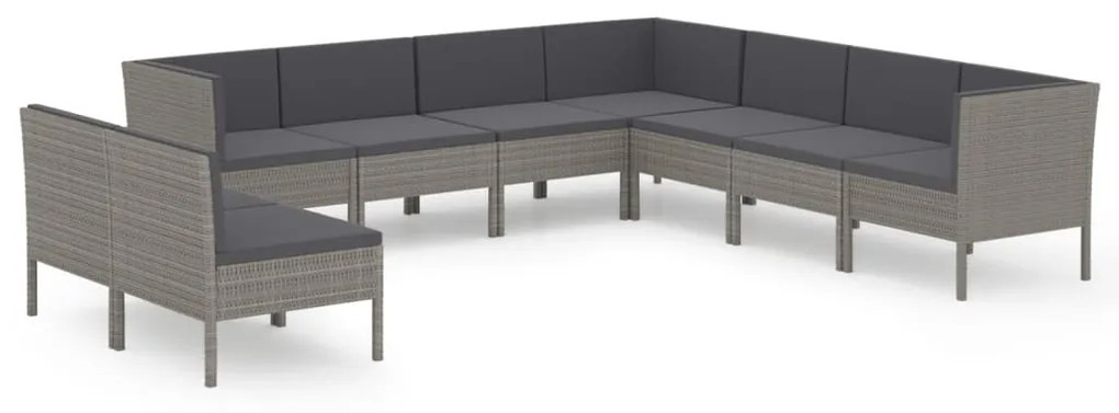 Set divani da giardino 9 pz con cuscini in polyrattan grigio