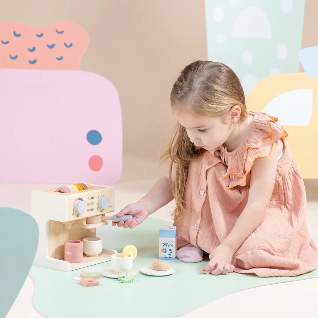 Macchina del caffè in legno con accessori