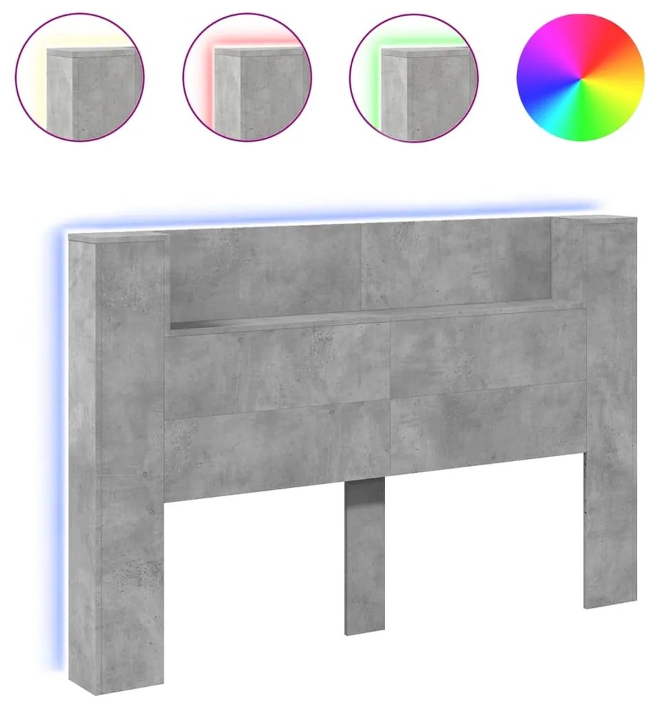 Testiera con contenitore a led grigio cemento 160x16,5x103,5 cm