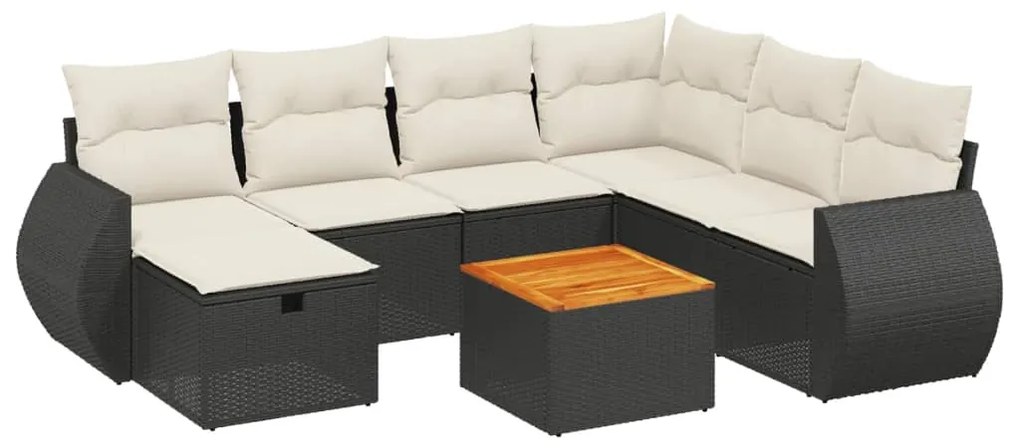 Set divani da giardino con cuscini 8 pz nero in polyrattan