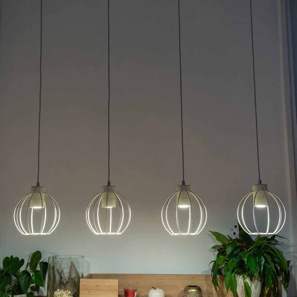 HELAM Lampada a sospensione STARLIGHT, bianco crema, a 4 luci, lunghezza 100 cm in