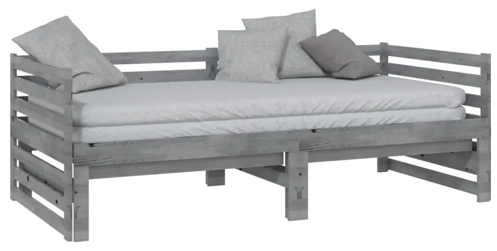 Dormeuse estraibile grigia in massello di pino 2x(90x200) cm