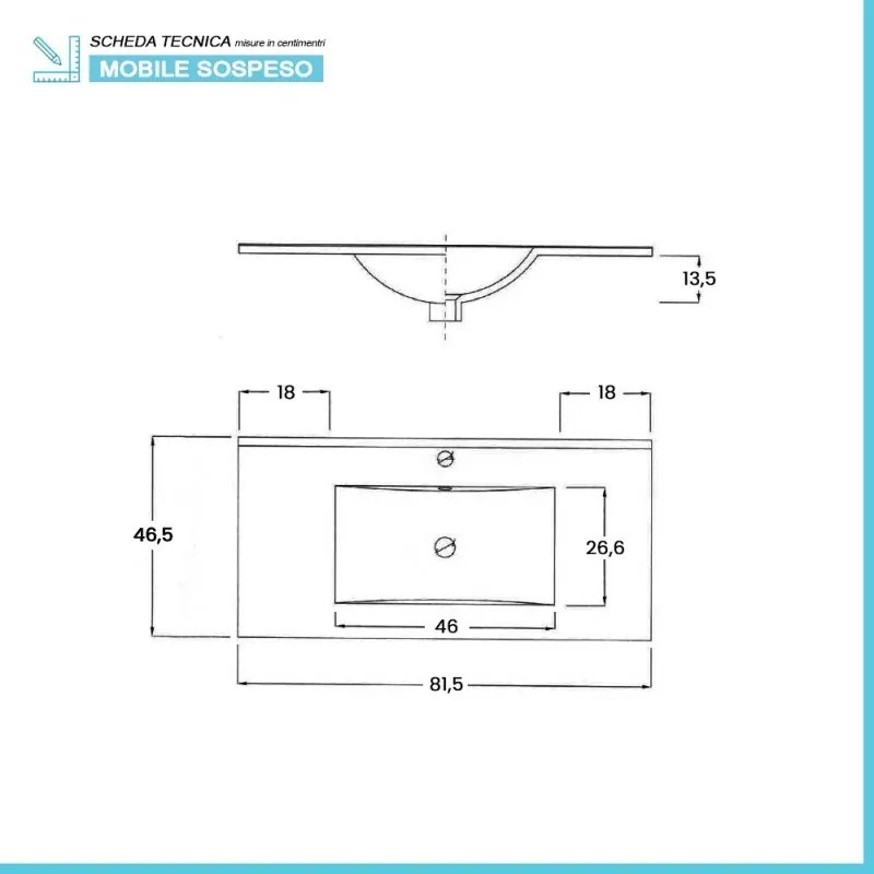 Mobile bagno sospeso 80 cm industrial nero e legno con pensile Baketo