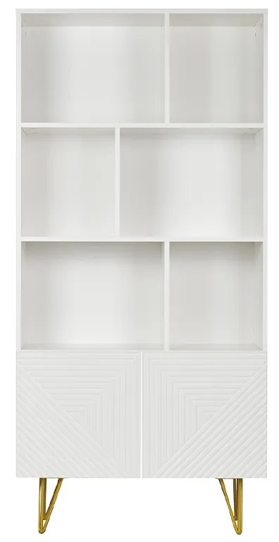 Libreria design con incisioni bianco opaco e metallo dorato 2 ante L86 cm OZEN