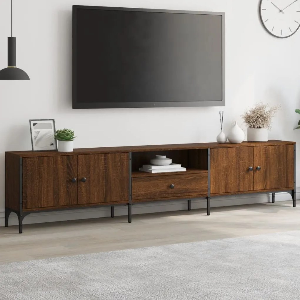 Mobile Tv Cassetto Rovere Marrone 200x25x44cm Legno Multistrato /