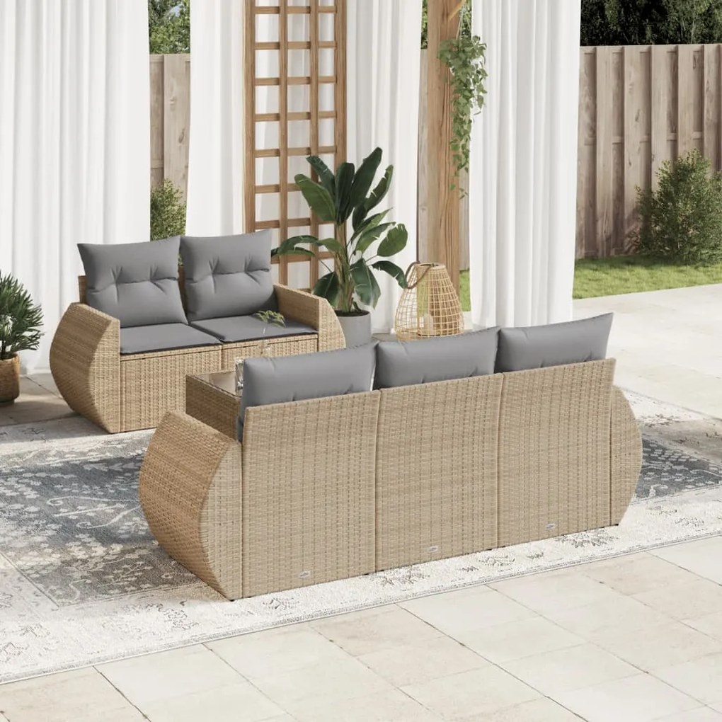 Set Divano da Giardino 6 pz con Cuscini Beige in Polyrattan