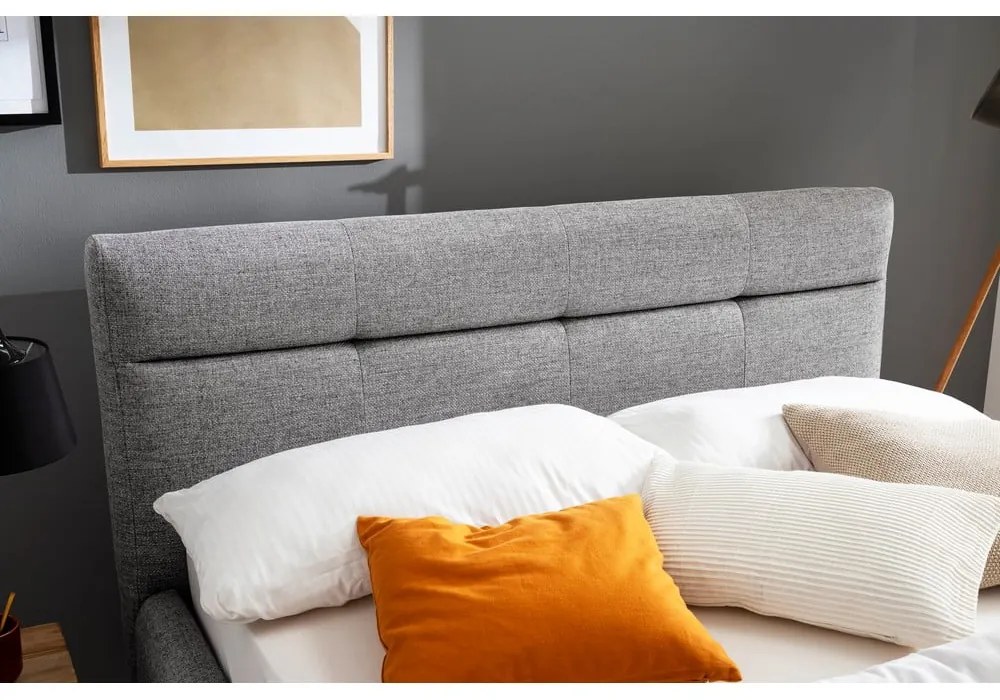 Letto matrimoniale imbottito grigio con contenitore con rete inclusa 160x200 cm Lotte – Meise Möbel