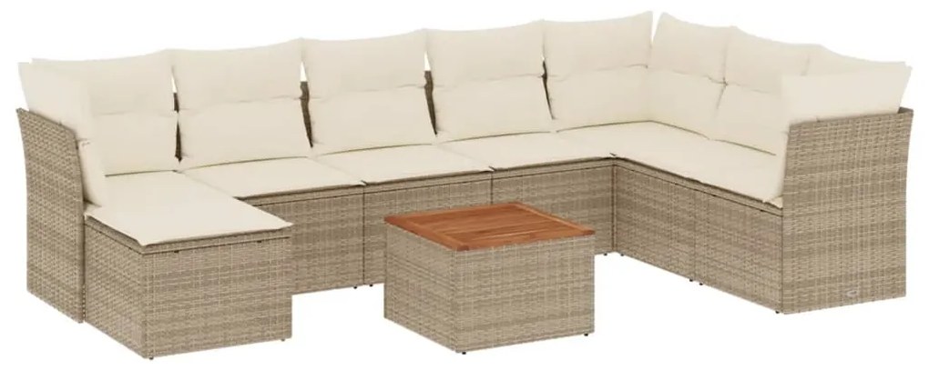 Set divano da giardino 9 pz con cuscini beige in polyrattan