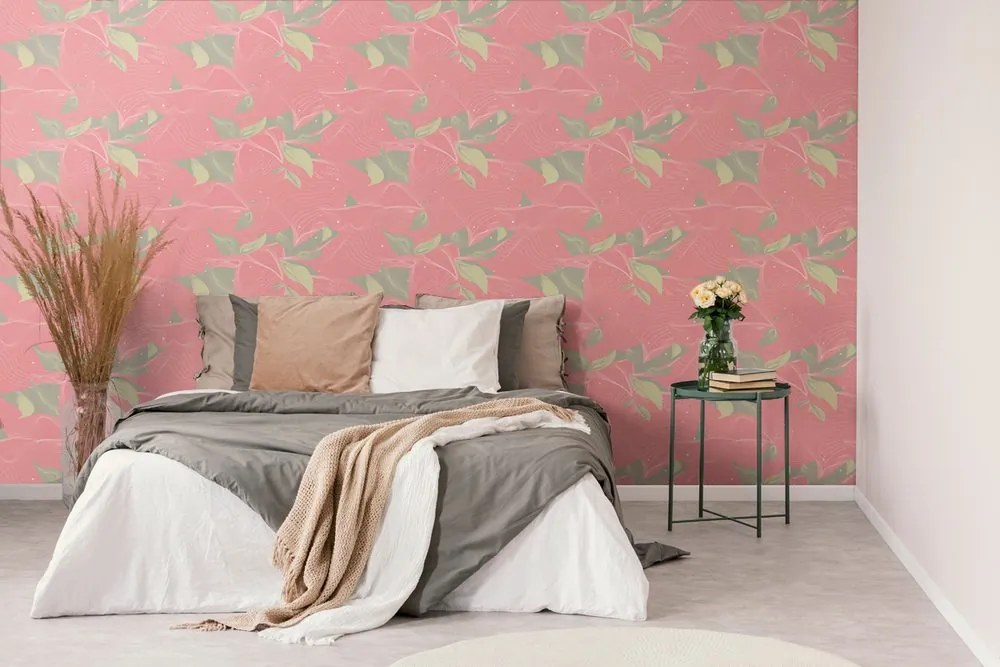 Carta da parati – Foglie stratificate in rosa