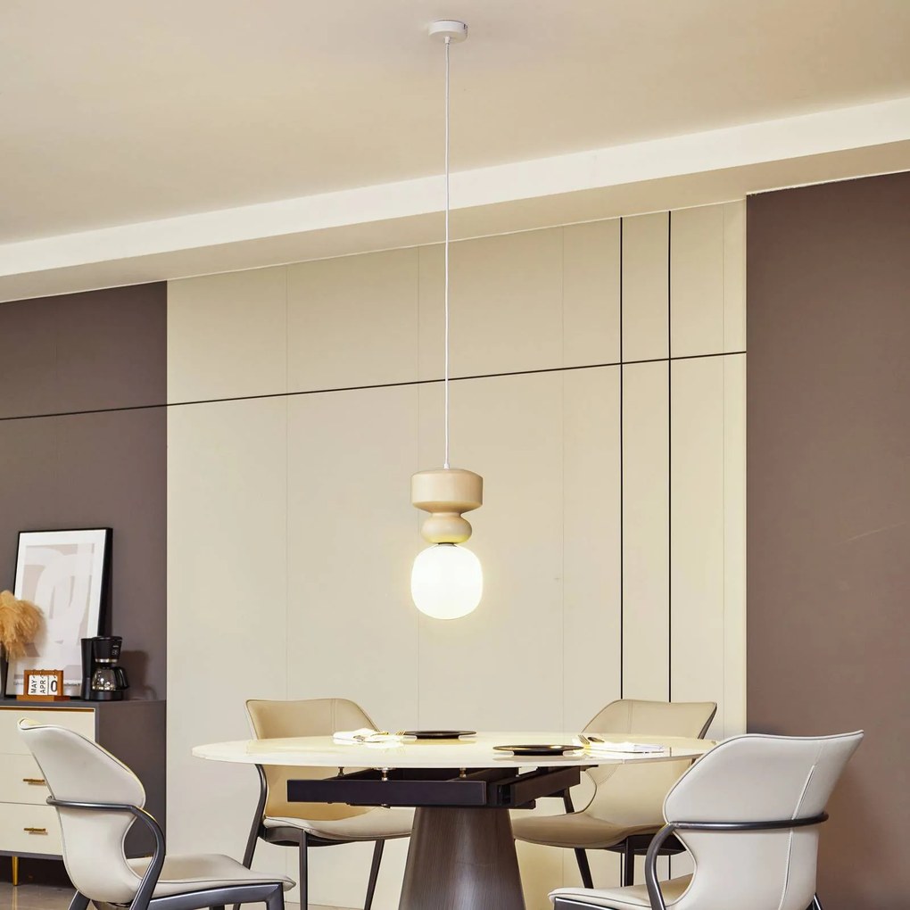Lampada a sospensione Fidelo Lucande, dimmerabile, Bianco / Opale, Soggiorno / Sala da pranzo, Ceramica, Scandinavo, Lampada a sospensione
