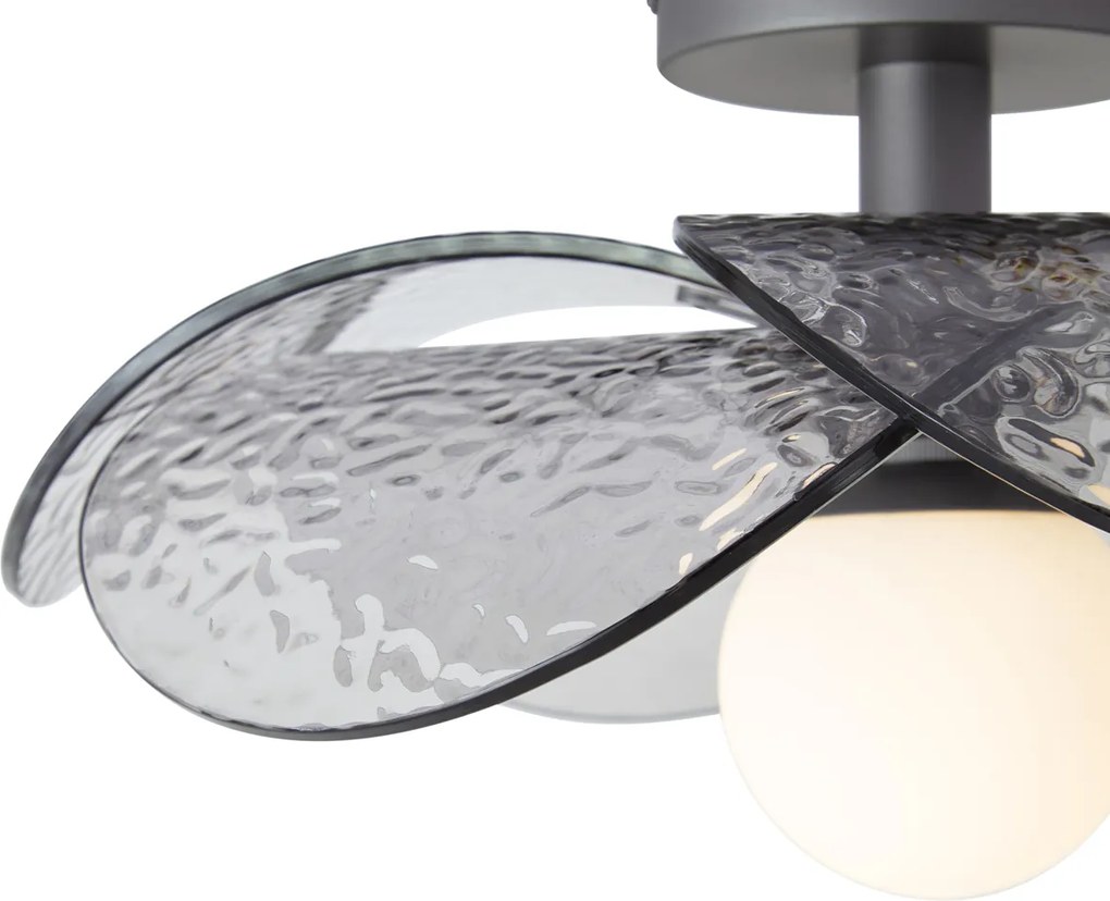 Plafoniera di design argento con vetro fumé a coste - Kemner