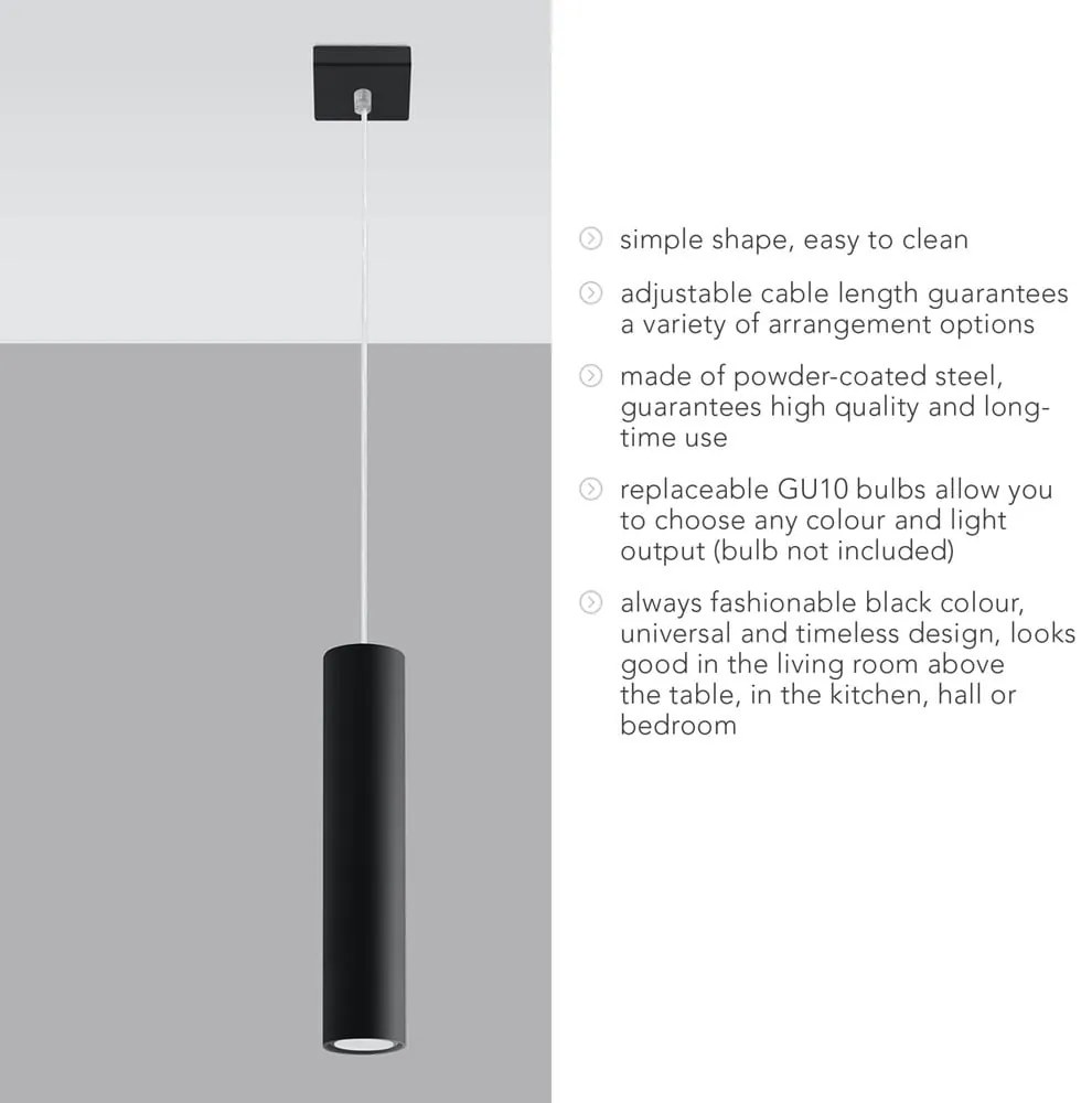 Lampadario nero in metallo Castro – Sollux