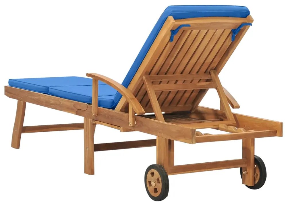 Lettino prendisole con cuscino in massello di teak blu