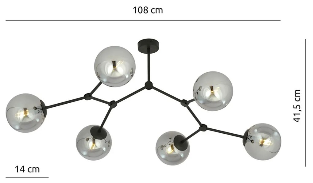 Plafoniera Minimal Iperione Acciaio Nero Grigio 6 Luci E14 Ip20