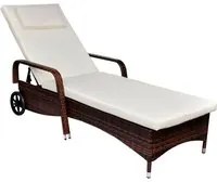 Lettino Prendisole con Ruote in Polyrattan Marrone 42483